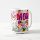 'Mom-Boss-Fire' – Diseño floral en cubos  コーヒーマグカップ (正面右)