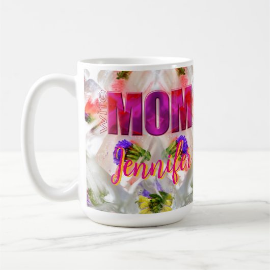 'Mom-Boss-Fire' – Diseño floral en cubos  コーヒーマグカップ (左)