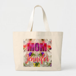 'Mom-Boss-Fire' – Diseño floral en cubos ラージトートバッグ