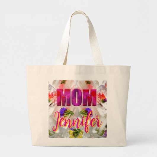 'Mom-Boss-Fire' – Diseño floral en cubos  ラージトートバッグ (正面)