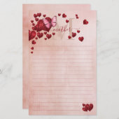 Mom Butterflyハート形の離れブーケー 便箋 (正面/裏面)