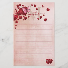 Mom Butterflyハート形の離れブーケー 便箋