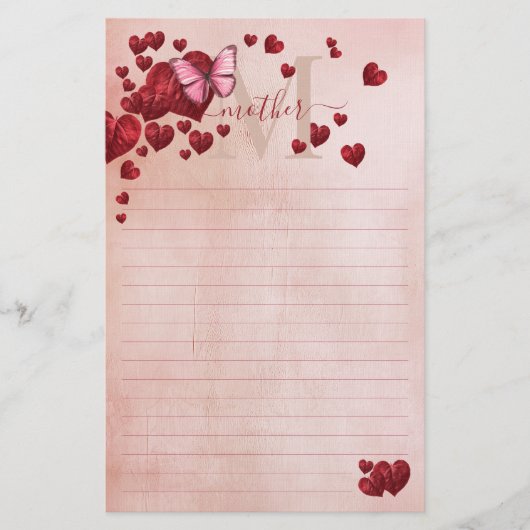 Mom Butterflyハート形の離れブーケー 便箋 (正面)