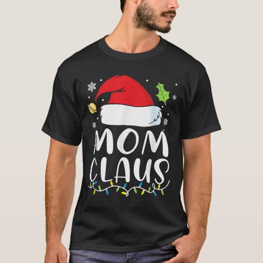 Mom Claus Christmas Lights Pajama Xmas Family Matc Tシャツ (正面)