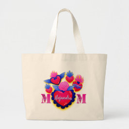 Mom corazones mexicanos Nombre editable ラージトートバッグ