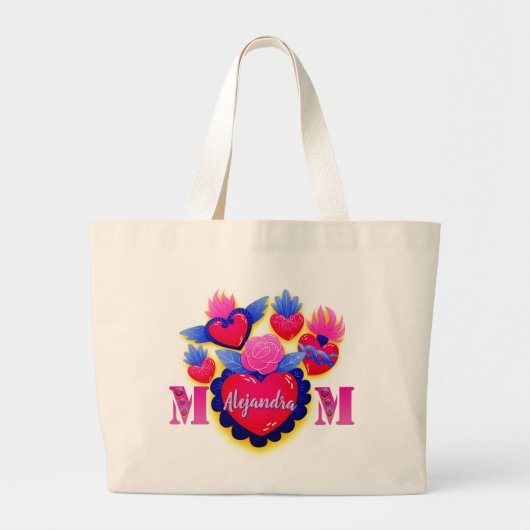 Mom corazones mexicanos Nombre editable ラージトートバッグ (正面)