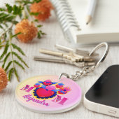 MOM Corazones rosas de Mamá Editable Nombre キーホルダー (正面右)