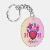MOM Corazones rosas de Mamá Editable Nombre キーホルダー (正面左)