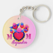 MOM Corazones rosas de Mamá Editable Nombre キーホルダー (裏面)