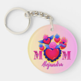 MOM Corazones rosas de Mamá Editable Nombre キーホルダー
