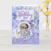 Mom Cup of Tea and Purple Flowers誕生日 カード (黄色い花)