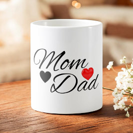 Mom & Dad Hearts - エレガントなタイポグラフィ ファミリーラブ コーヒーマグカップ