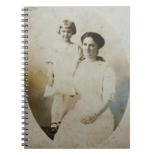 Mom & Daughter Oval Mask Foxed RPPC BWフォトイメージ ノートブック (正面)