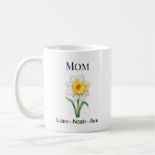 Mom December Birth Flower with Kids Names コーヒーマグカップ (左)