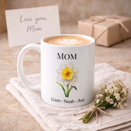 Mom December Birth Flower with Kids Names コーヒーマグカップ