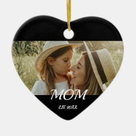 Mom Est. ブラック ホワイト スクリプト 母の日 フォト 陶器 セラミックオーナメント