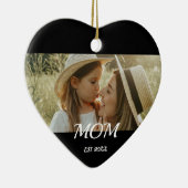 Mom Est. Black White Script Mothers Day Photo  Cer セラミックオーナメント (右)