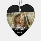 Mom Est. Black White Script Mothers Day Photo  Cer セラミックオーナメント (左)