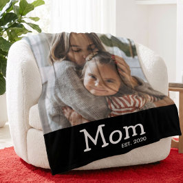 Mom Est Saying ホワイト 幻想的なフォント フリースブランケット