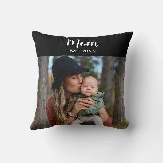 Mom Est. Script Photo Throw Pillow クッション (裏面)