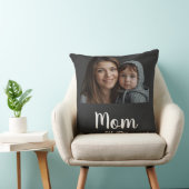 Mom Est. with year Black Modern Script and photo  クッション (椅子)