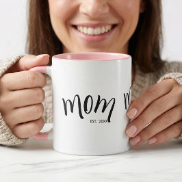 Mom Established かわいいオシャレな記念イヤー マグカップ