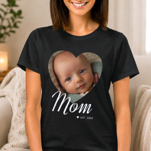 Mom Established スクリプトハート写真 ブラック Tシャツ
