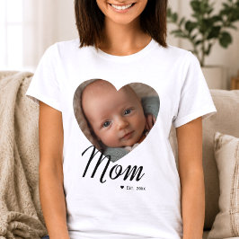 Mom Established スクリプトハート写真 ホワイト Tシャツ