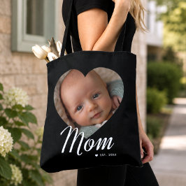 Mom Established スクリプト ハート 写真 ブラック トートバッグ