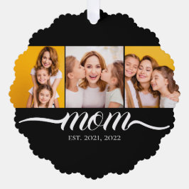 Mom Established スクリプト ブラック 3 枚フォトコラージュ オーナメントカード