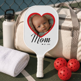 Mom Established スクリプト 赤 ハート 写真 White ピックルボールラケット