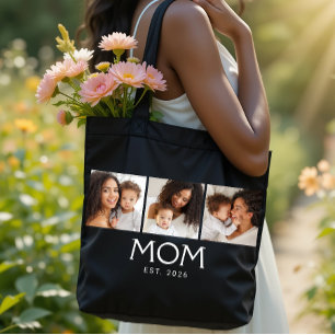 Mom Established タイポグラフィー ブラック 3 枚の写真 トートバッグ