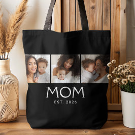 Mom Established タイポグラフィー ブラック 3 枚の写真 トートバッグ