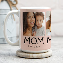 Mom Established タイポグラフィ ピンク3枚写真 コーヒーマグカップ