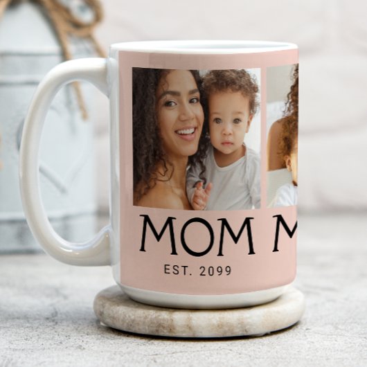 Mom Established タイポグラフィ ピンク3枚写真 コーヒーマグカップ