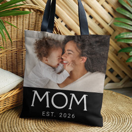 Mom Established タイポグラフィ ブラック フォトトートバッグ トートバッグ