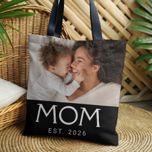Mom Established タイポグラフィ ブラック フォトトートバッグ トートバッグ