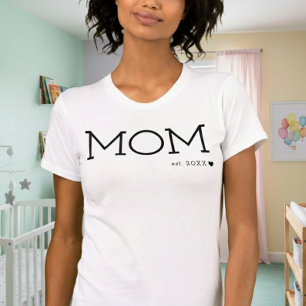 Mom Established ハート ブラック シンプル Tシャツ