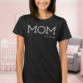 Mom Established ハート ブラック シンプル Tシャツ