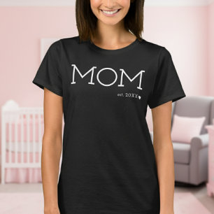 Mom Established ハート ブラック シンプル Tシャツ