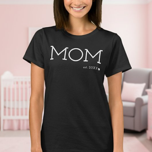 Mom Established ハート ブラック シンプル Tシャツ