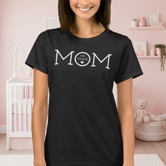 Mom Established ハート ブラック シンプル Tシャツ