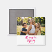 Mom Established ピンクスクリプト 名前 写真 マグネット (正面/裏面)