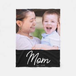 Mom Established フォト ブラック スクリプト モダン エレガント フリースブランケット