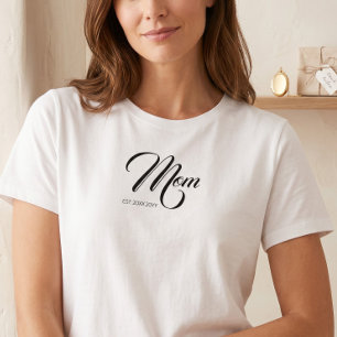 Mom Established ブラックスクリプト カスタムイヤー 新米ママ Tシャツ