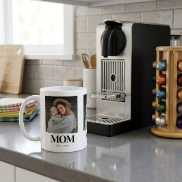 Mom Established ブラックタイポグラフィー 写真ギフト コーヒーマグカップ