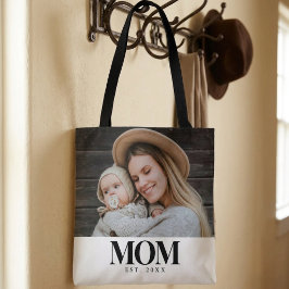 Mom Established ブラックタイポグラフィー 写真ギフト トートバッグ
