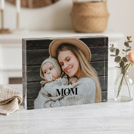 Mom Established ブラックタイポグラフィー 写真ギフト フォトブロック