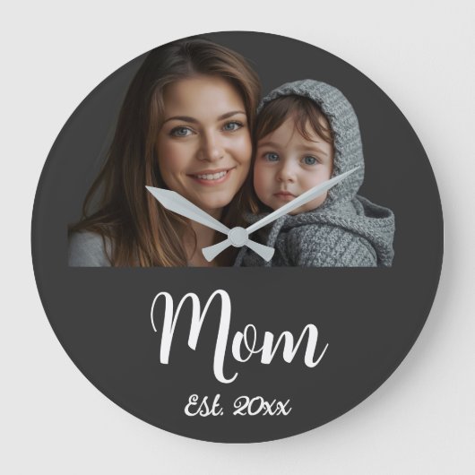 Mom Established ブラックモダンスクリプト時計 ラージ壁時計 (正面)
