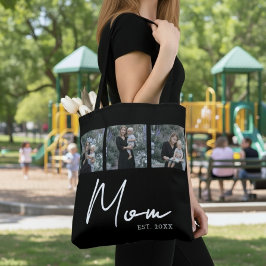Mom Established ブラックモダンスクリプト 写真トートバッグ トートバッグ
